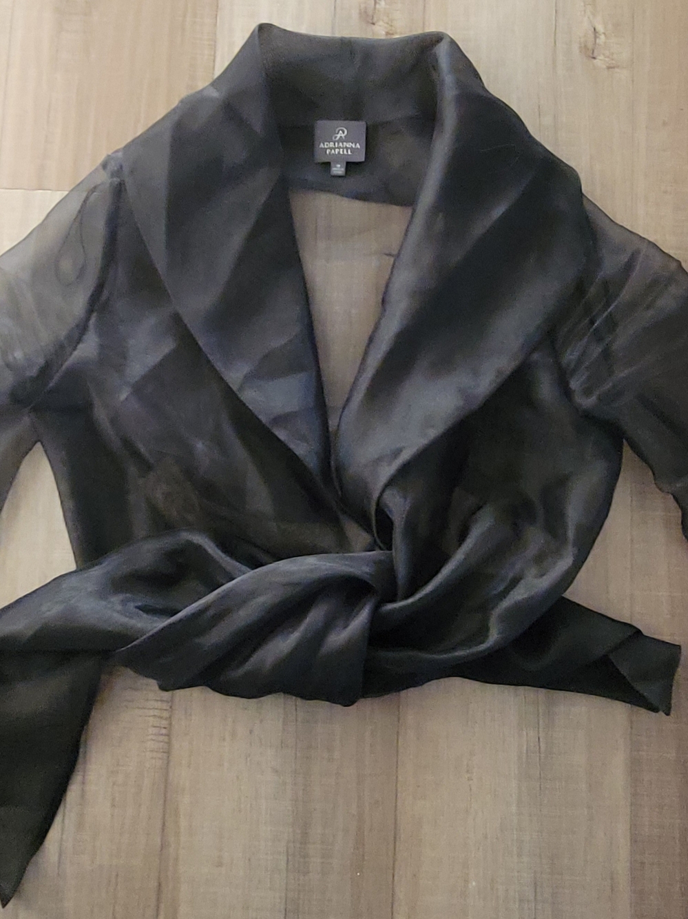 Adrianna Papell Black Sheer Tie-Neck Blouse - Picture 4 of 6